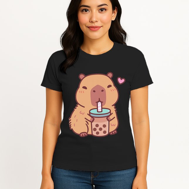 Cute Capybara Kawaii Anime Drinking Bubble Tea Lover Womens T-Shirt