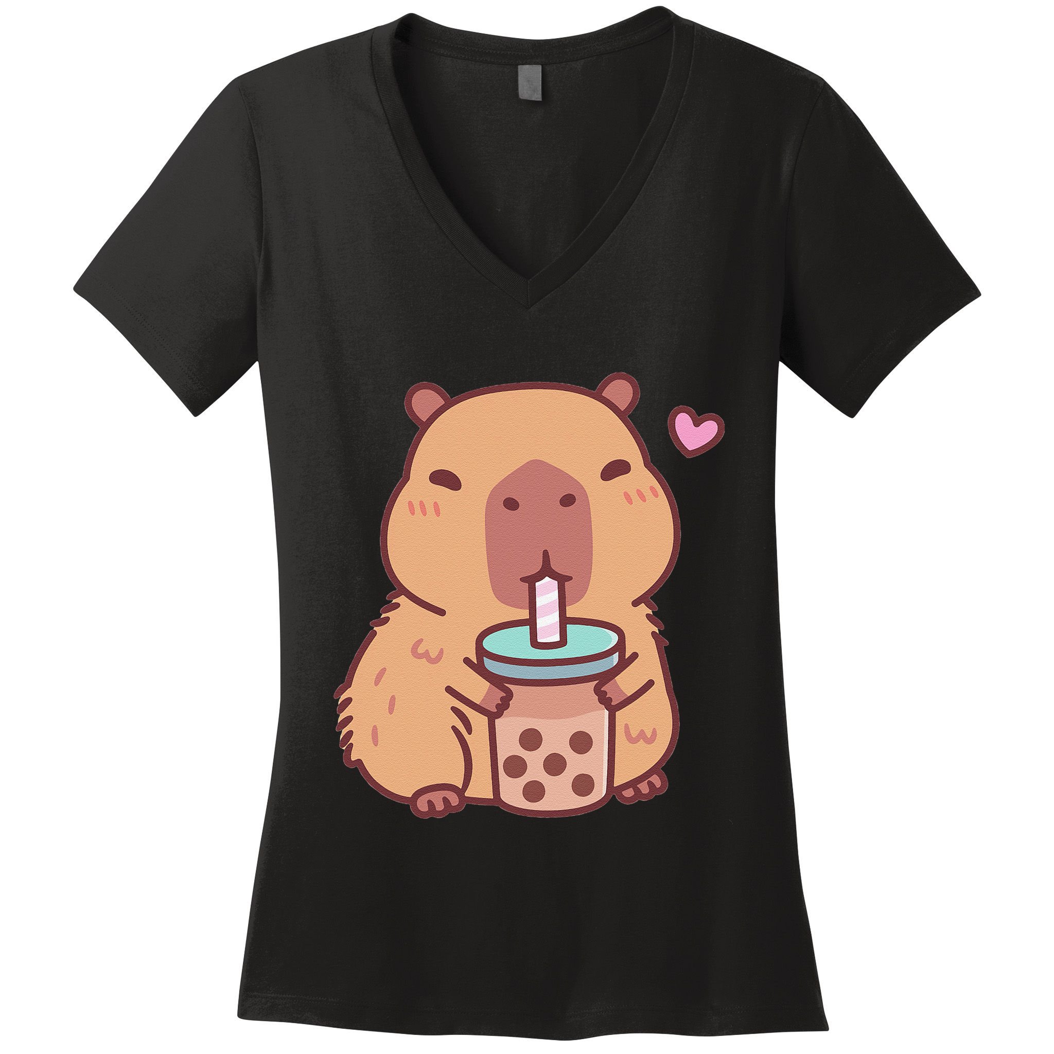 Cute Capybara Kawaii Anime Drinking Bubble Tea Lover Women's V-Neck T-Shirt