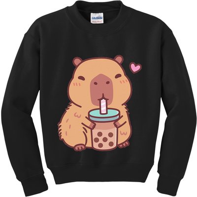 Cute Capybara Kawaii Anime Drinking Bubble Tea Lover Kids Sweatshirt