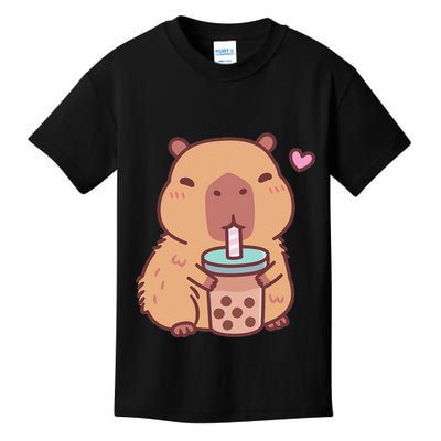 Cute Capybara Kawaii Anime Drinking Bubble Tea Lover Kids T-Shirt