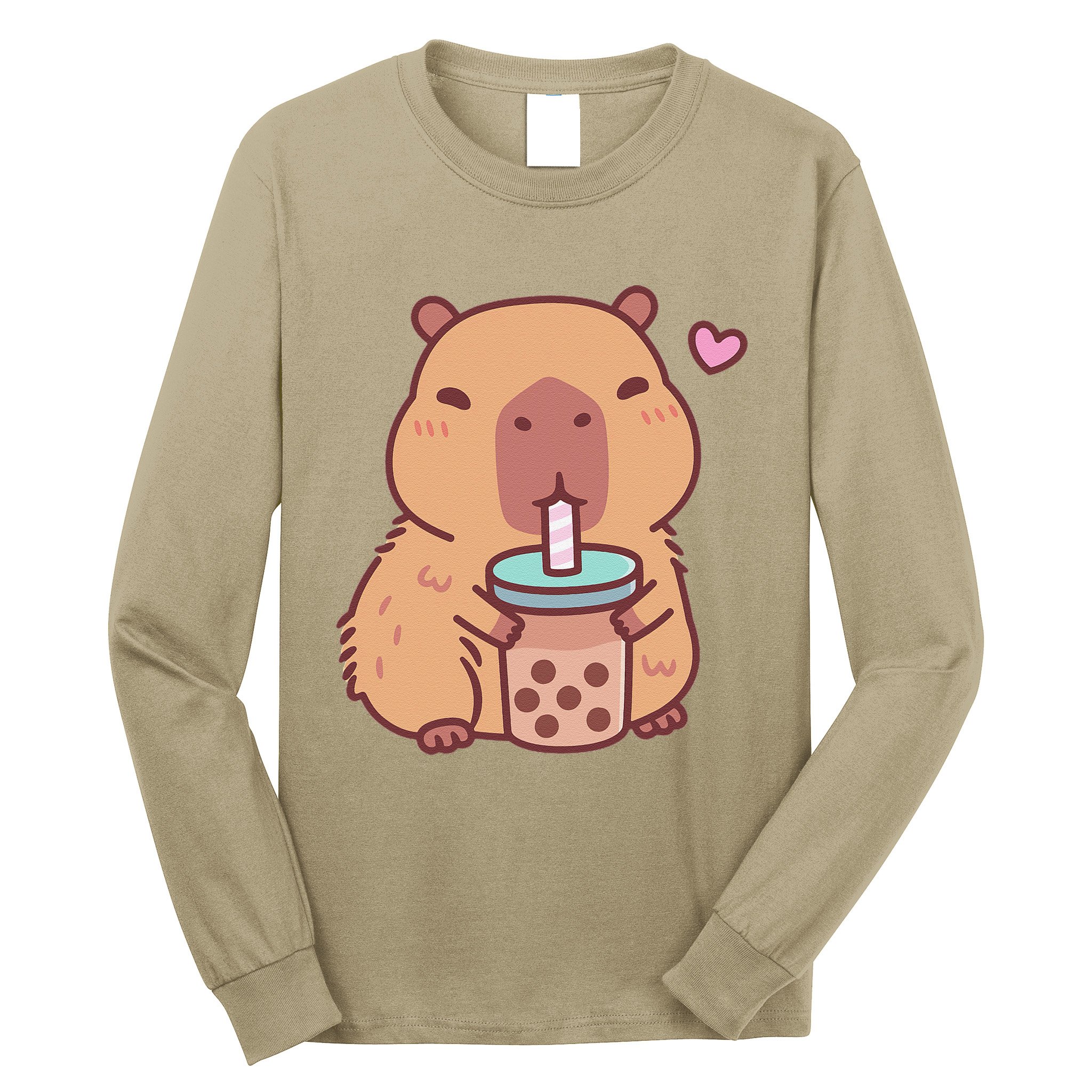 Cute Capybara Kawaii Anime Drinking Bubble Tea Lover Long Sleeve Shirt