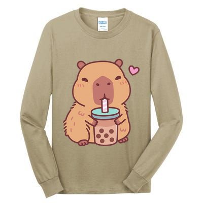 Cute Capybara Kawaii Anime Drinking Bubble Tea Lover Tall Long Sleeve T-Shirt