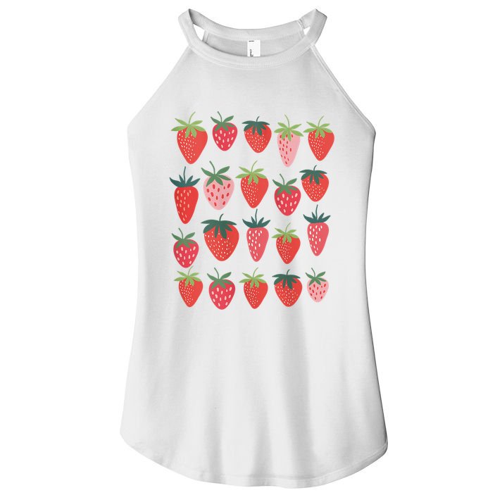 Cute Cottagecore Kawaii Strawberry Aesthetic Strawberries Women's Perfect Tri Rocker Tank