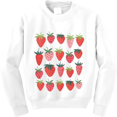 Cute Cottagecore Kawaii Strawberry Aesthetic Strawberries Kids Sweatshirt