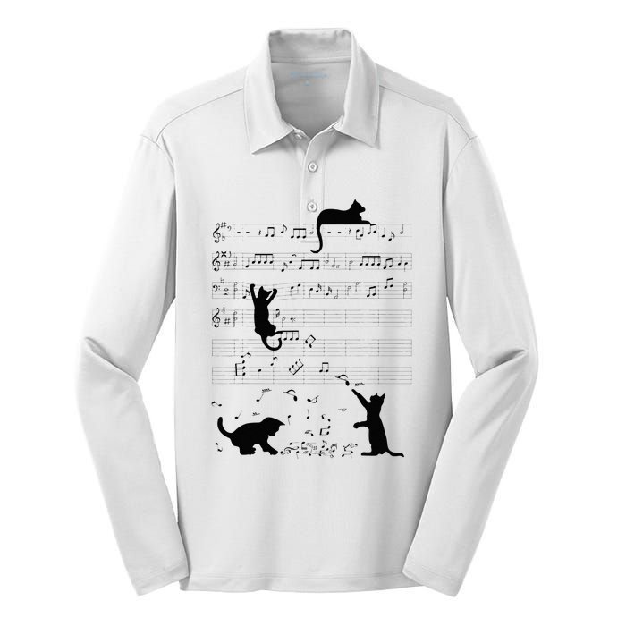 Cute Cat Kitty Playing Music Note Clef Musician Art Silk Touch Performance Long Sleeve Polo