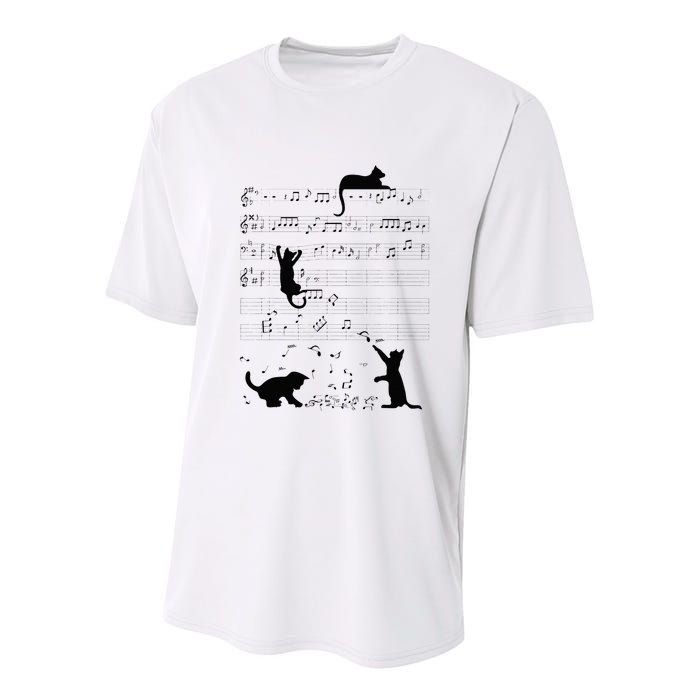Cute Cat Kitty Playing Music Note Clef Musician Art Youth Performance Sprint T-Shirt
