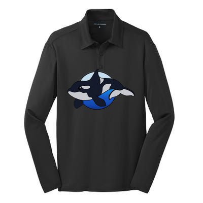 Cute Cartoon Killer Whale For Animal Lovers And Enthusiasts Silk Touch Performance Long Sleeve Polo