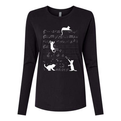 Cute Cat Kitty Playing Music Clef Piano Musician Art Womens Cotton Relaxed Long Sleeve T-Shirt