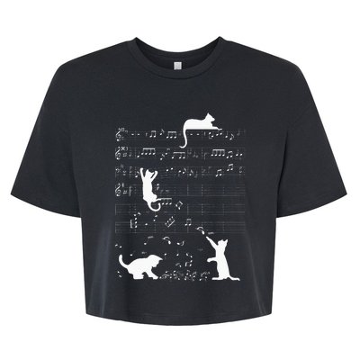 Cute Cat Kitty Playing Music Clef Piano Musician Art Bella+Canvas Jersey Crop Tee