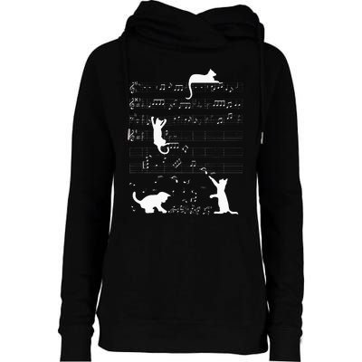 Cute Cat Kitty Playing Music Clef Piano Musician Art Womens Funnel Neck Pullover Hood