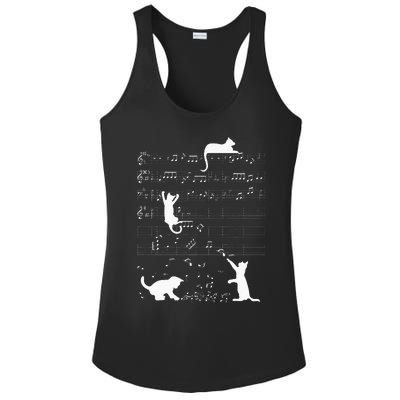 Cute Cat Kitty Playing Music Clef Piano Musician Art Ladies PosiCharge Competitor Racerback Tank