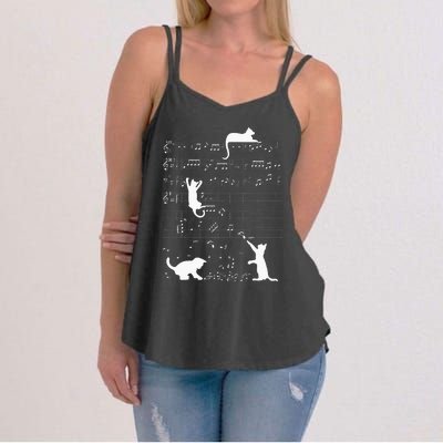 Cute Cat Kitty Playing Music Clef Piano Musician Art Women's Strappy Tank