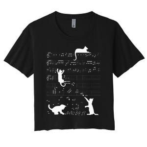 Cute Cat Kitty Playing Music Clef Piano Musician Art Women's Crop Top Tee