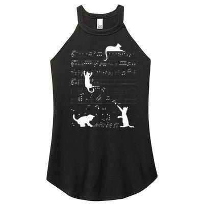 Cute Cat Kitty Playing Music Clef Piano Musician Art Women’s Perfect Tri Rocker Tank