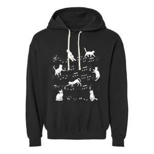 Cute Cat Kitty Playing Music Note Clef Musician Art Garment-Dyed Fleece Hoodie