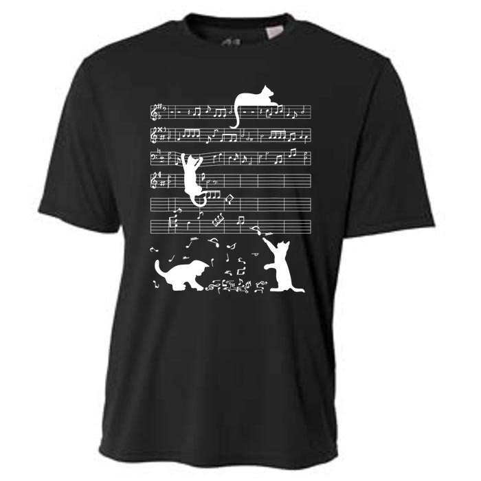 Cute Cat Kitty Playing Music Gift Clef Piano Musician Art Gift Cooling Performance Crew T-Shirt