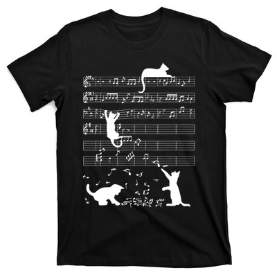 Cute Cat Kitty Playing Music Gift Clef Piano Musician Art Gift T-Shirt