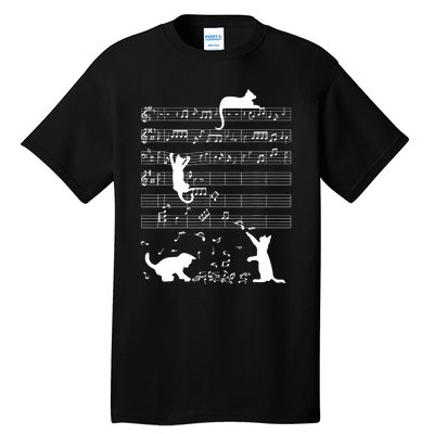 Cute Cat Kitty Playing Music Gift Clef Piano Musician Art Gift Tall T-Shirt