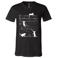 Cute Cat Kitty Playing Music Gift Clef Piano Musician Art Gift V-Neck T-Shirt