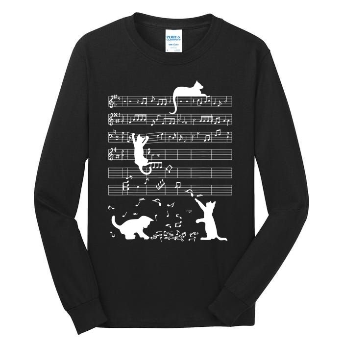 Cute Cat Kitty Playing Music Gift Clef Piano Musician Art Gift Tall Long Sleeve T-Shirt