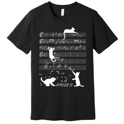 Cute Cat Kitty Playing Music Gift Clef Piano Musician Art Gift Premium T-Shirt