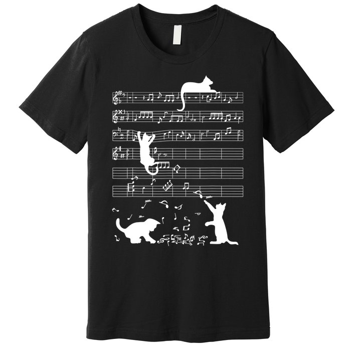 Cute Cat Kitty Playing Music Gift Clef Piano Musician Art Gift Premium T-Shirt