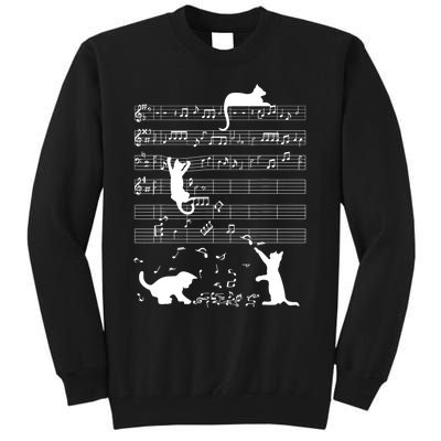 Cute Cat Kitty Playing Music Gift Clef Piano Musician Art Gift Tall Sweatshirt