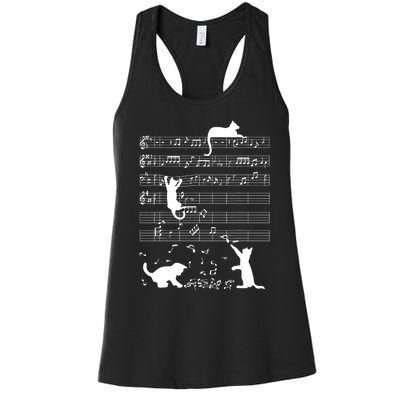 Cute Cat Kitty Playing Music Gift Clef Piano Musician Art Gift Women's Racerback Tank