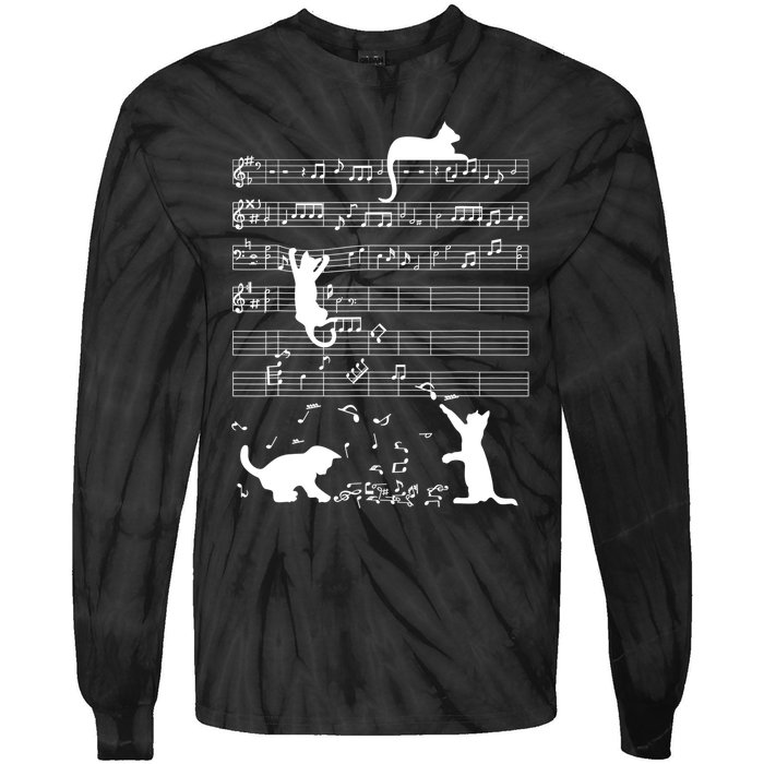 Cute Cat Kitty Playing Music Gift Clef Piano Musician Art Gift Tie-Dye Long Sleeve Shirt