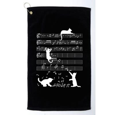 Cute Cat Kitty Playing Music Gift Clef Piano Musician Art Gift Platinum Collection Golf Towel