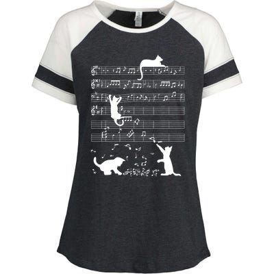 Cute Cat Kitty Playing Music Gift Clef Piano Musician Art Gift Enza Ladies Jersey Colorblock Tee