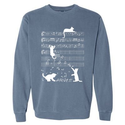 Cute Cat Kitty Playing Music Gift Clef Piano Musician Art Gift Garment-Dyed Sweatshirt