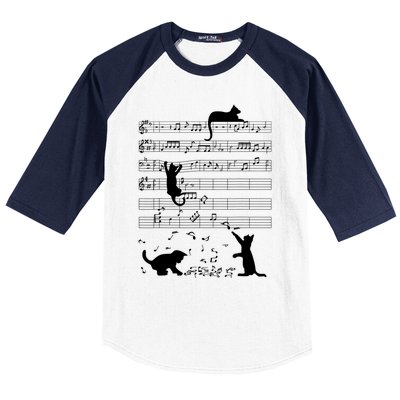 Cute Cat Kitty Playing Music Gift Clef Piano Musician Art Gift Baseball Sleeve Shirt