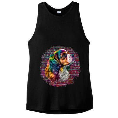Colorful Cavalier King Charles Spaniel Dog Pop Art Bricks Ladies PosiCharge Tri-Blend Wicking Tank