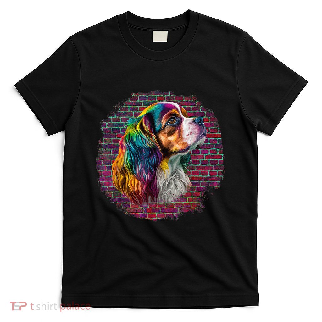 Colorful Cavalier King Charles Spaniel Dog Pop Art Bricks T-Shirt