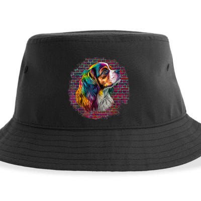 Colorful Cavalier King Charles Spaniel Dog Pop Art Bricks Sustainable Bucket Hat