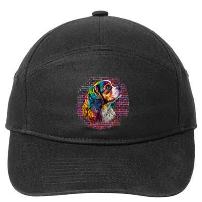 Colorful Cavalier King Charles Spaniel Dog Pop Art Bricks 7-Panel Snapback Hat