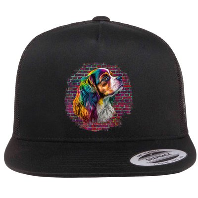 Colorful Cavalier King Charles Spaniel Dog Pop Art Bricks Flatbill Hat