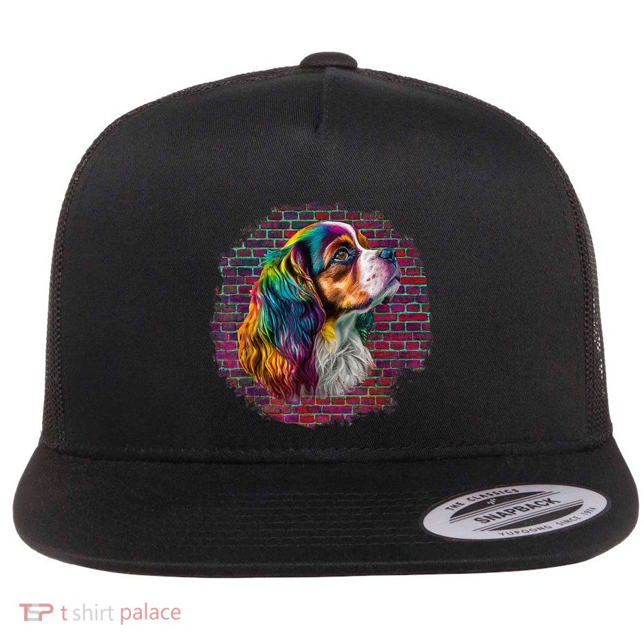 Colorful Cavalier King Charles Spaniel Dog Pop Art Bricks Flatbill Hat