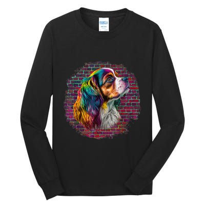 Colorful Cavalier King Charles Spaniel Dog Pop Art Bricks Tall Long Sleeve T-Shirt