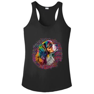 Colorful Cavalier King Charles Spaniel Dog Pop Art Bricks Ladies PosiCharge Competitor Racerback Tank
