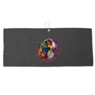 Colorful Cavalier King Charles Spaniel Dog Pop Art Bricks Large Microfiber Waffle Golf Towel