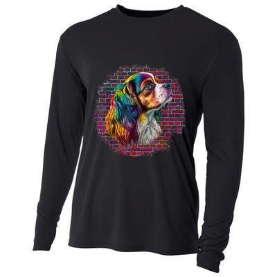 Colorful Cavalier King Charles Spaniel Dog Pop Art Bricks Cooling Performance Long Sleeve Crew