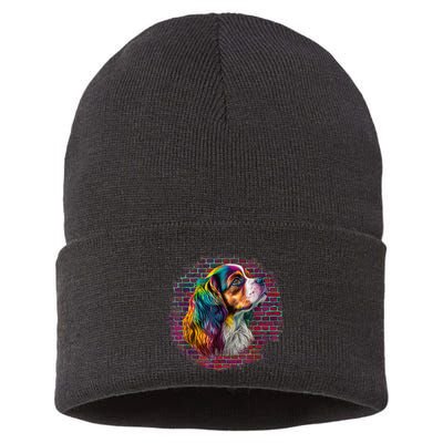 Colorful Cavalier King Charles Spaniel Dog Pop Art Bricks Sustainable Knit Beanie