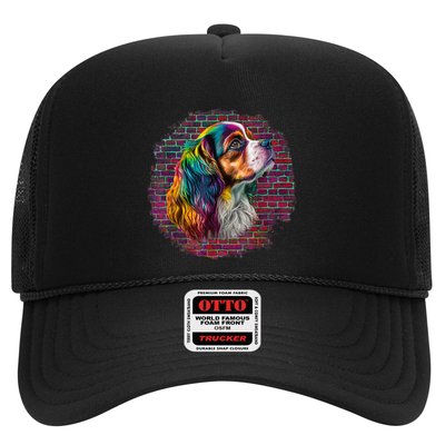 Colorful Cavalier King Charles Spaniel Dog Pop Art Bricks Trucker Hat