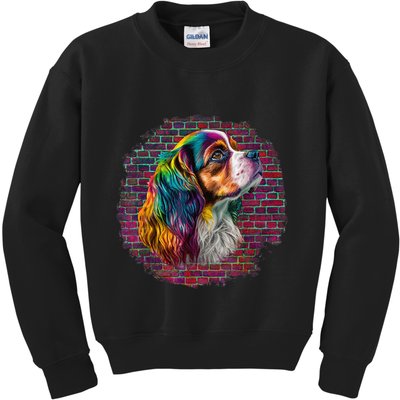 Colorful Cavalier King Charles Spaniel Dog Pop Art Bricks Kids Sweatshirt