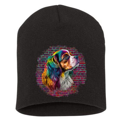 Colorful Cavalier King Charles Spaniel Dog Pop Art Bricks Short Acrylic Beanie