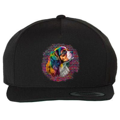 Colorful Cavalier King Charles Spaniel Dog Pop Art Bricks Wool Snapback Cap