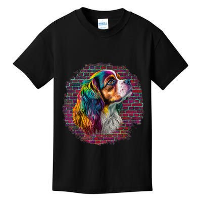 Colorful Cavalier King Charles Spaniel Dog Pop Art Bricks Kids T-Shirt