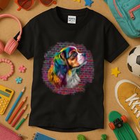 Colorful Cavalier King Charles Spaniel Dog Pop Art Bricks Kids T-Shirt